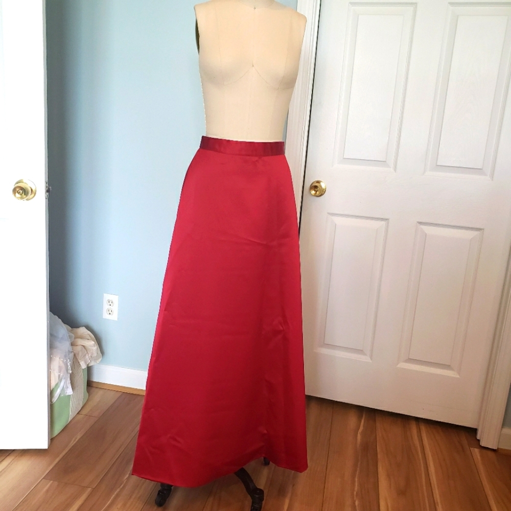Elegant Long Wine Red A-line Skirt, 15/16
